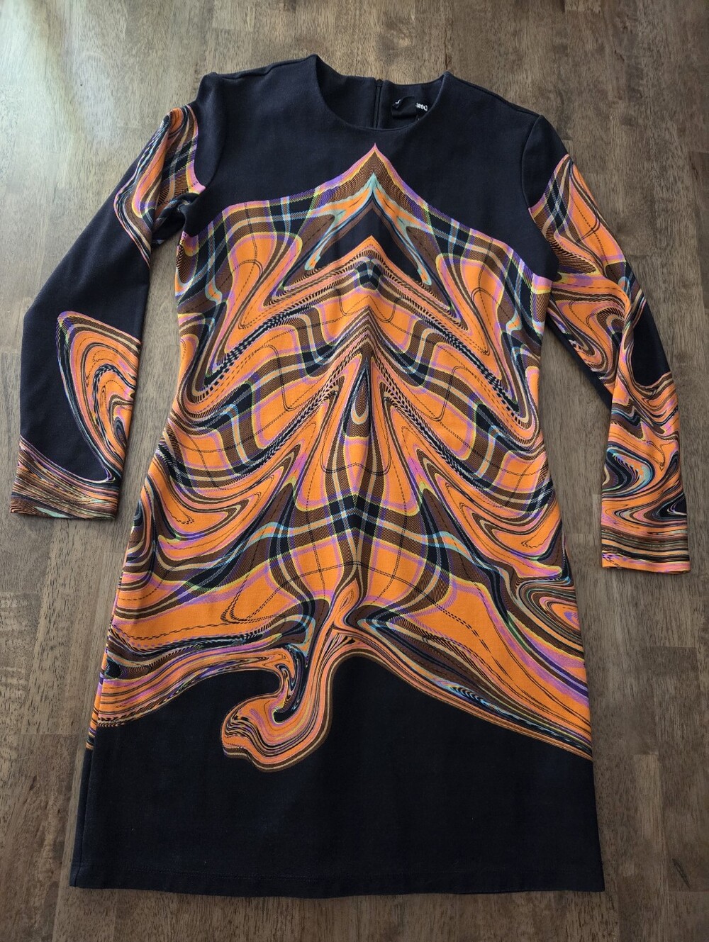 Desigual Maria Escote Bold Orange Swirl Long-Sleeve Bodycon Dress
